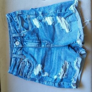 American Eagle Curvy Hi-Rise Shortie size 0 Ripped Distressed Jean Shorts